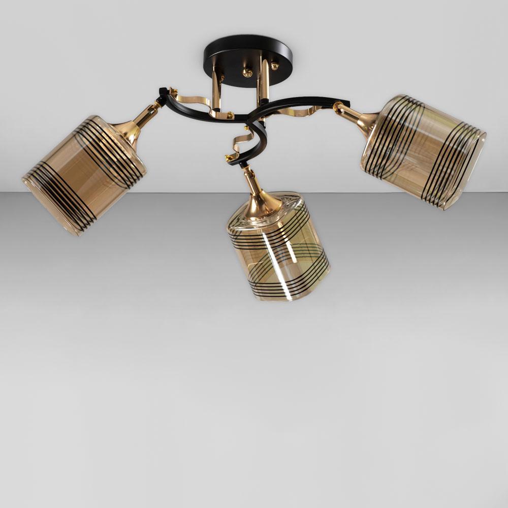 Люстра потолочная Light House SC-18861/3 BK+FG с узором 50х50х26 мм Черный/Золотой/Медовый