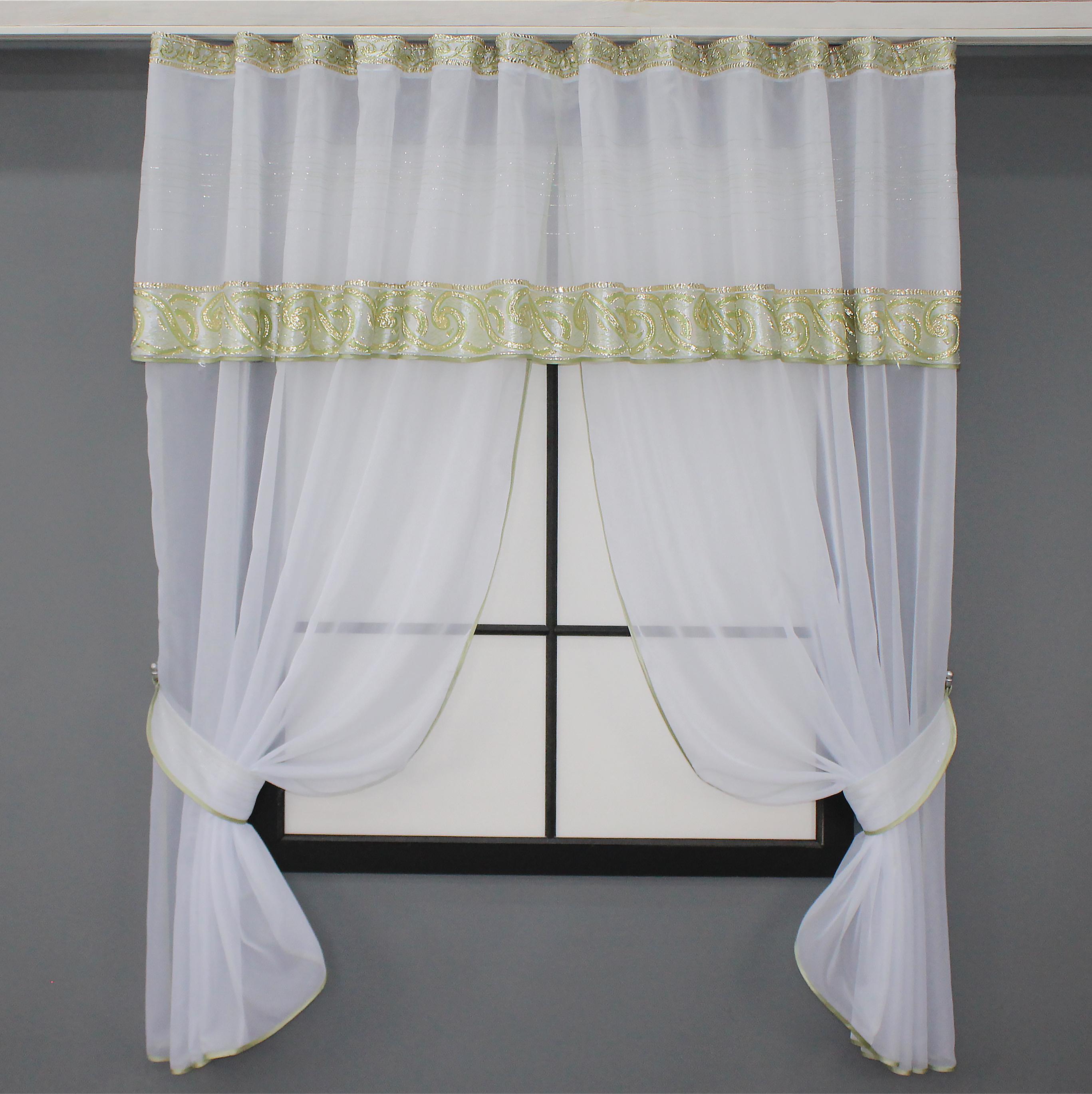 Шторки с ламбрекеном VR-Textil № 084к 280х170 см Белый/Зеленый (52-0830)