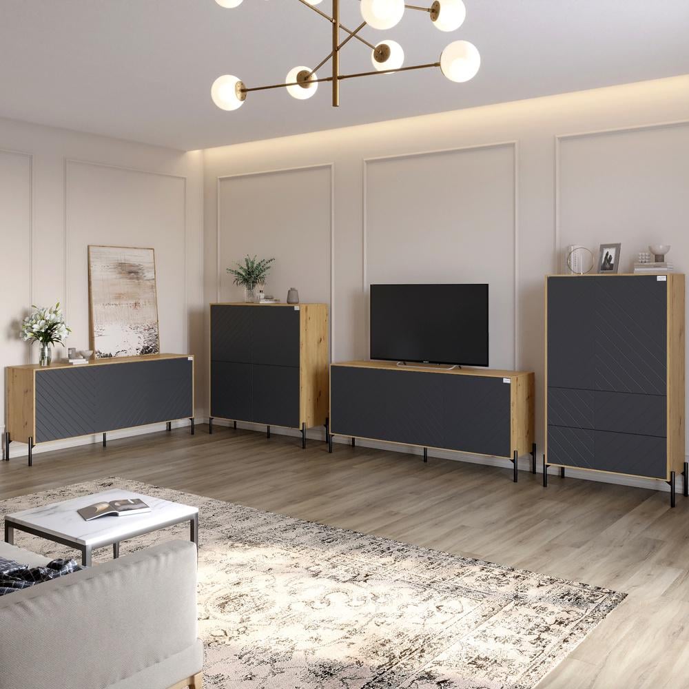 Комплект мебели для гостиной LION Амарант 4 эл. с черными металлическими ножками Дуб артизан/Графитовый (LION-042275)