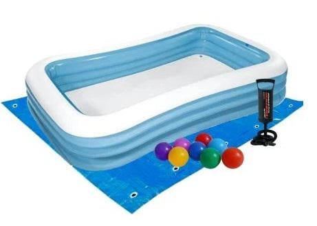 Басейн надувний прямокутний Intex з вінілу з насосом/підстилкою та кульками 1020 л 305х183х56 см Синій (21-9-58484-2)