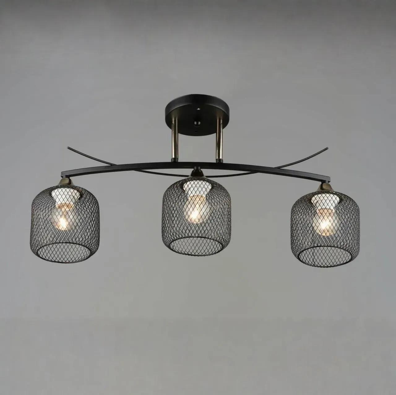 Люстра потолочная Valeso на три плафона в сетку Е27 IP20 B K2257/3 BK+FGD Черный/Золотой (28686790)