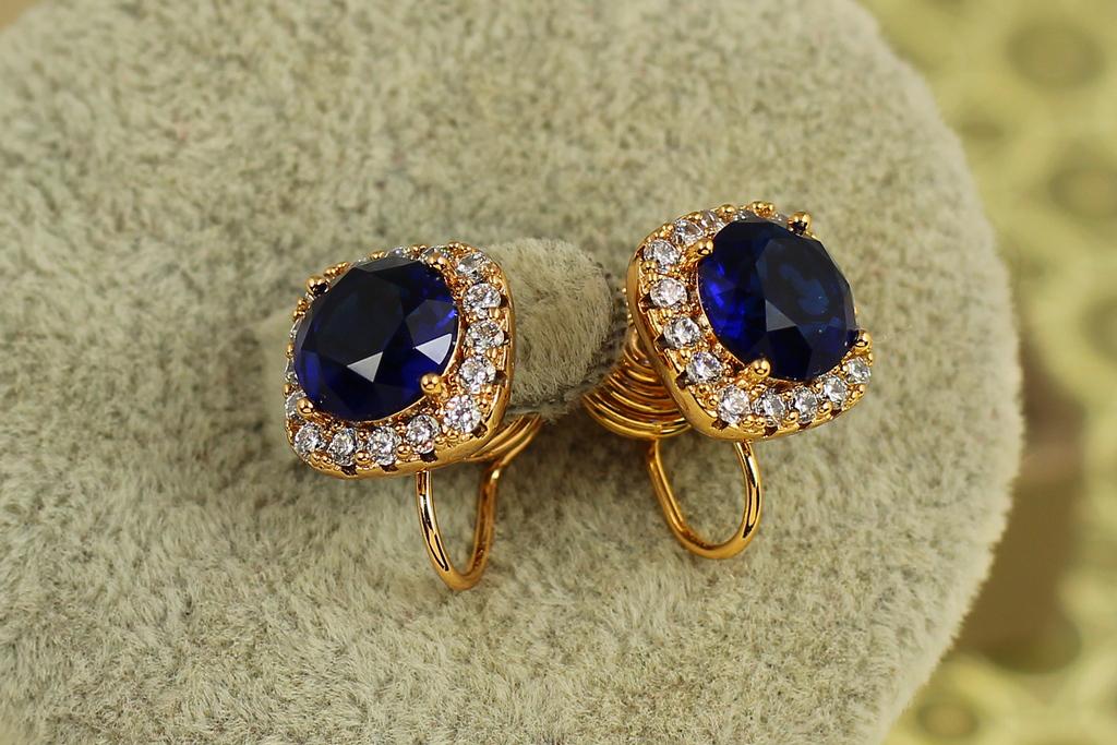 Серьги клипсы Xuping Jewelry Принцесса с синим камнем 11 мм