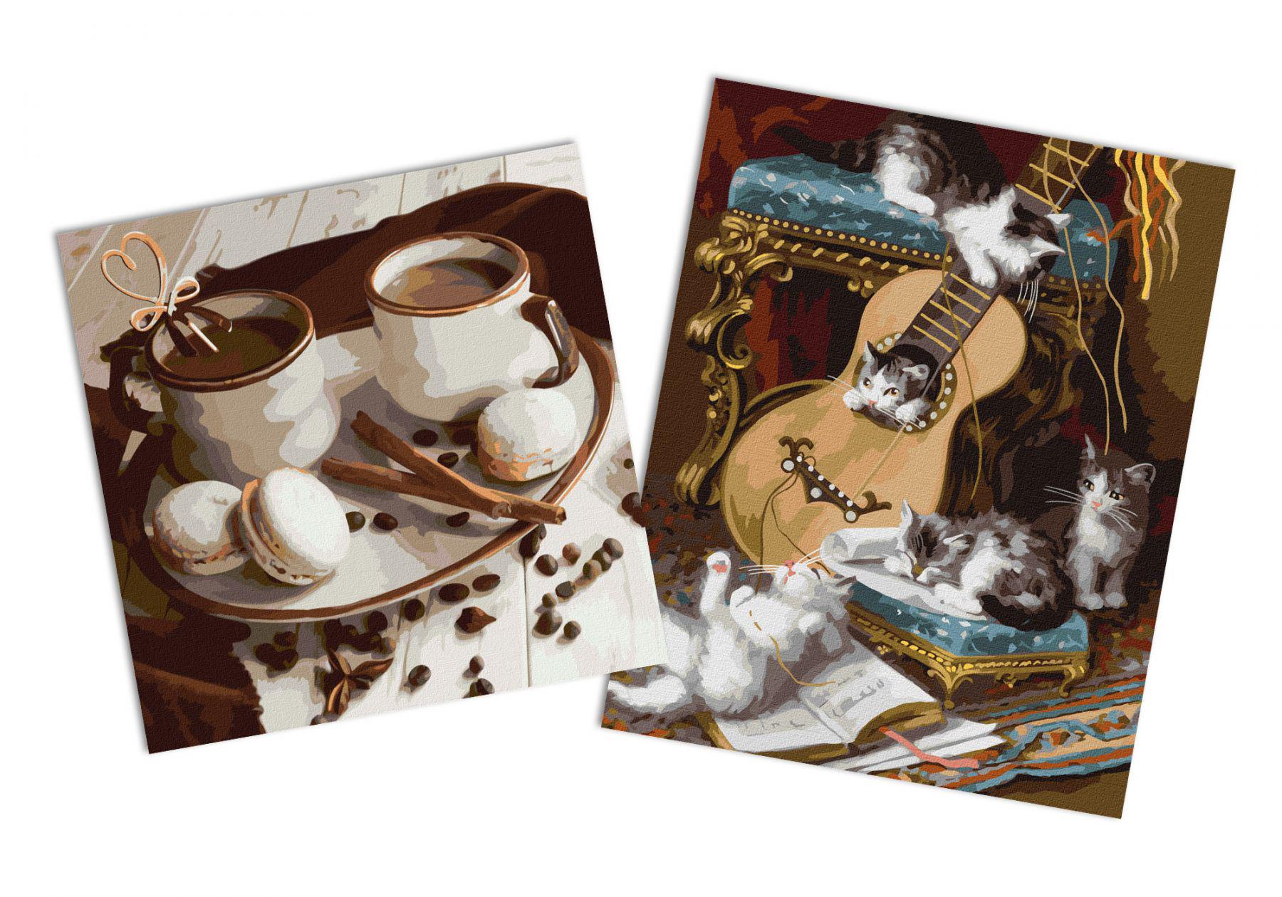Набор картин по номерам Идейка 2в1 Пушистые музыканты 40x50 см KHO4478 и Кофе со вкусом любви 40x40 см KHO5645 (CKHO8157)