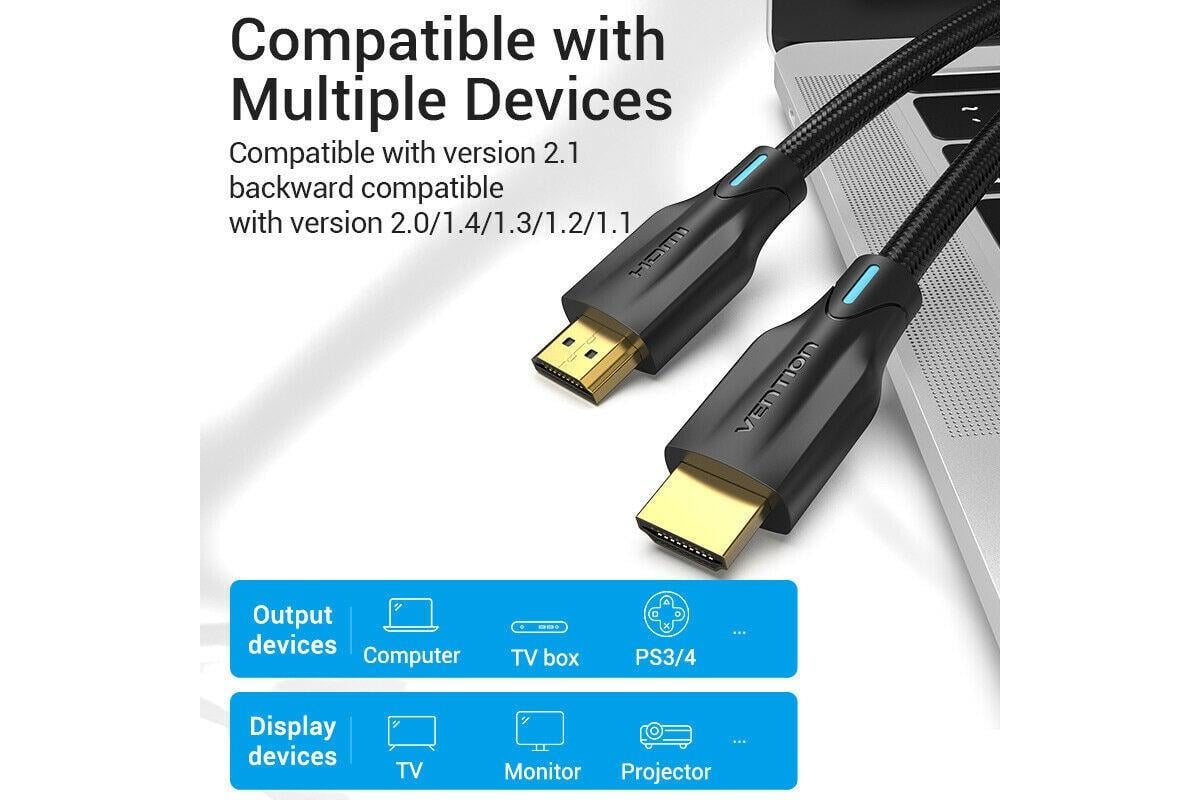 Кабель видео Vention HDMI 2,1 в оплетке 8K 60 Гц 7680P 48Gbps 2 м Black (AAUBH) - фото 4