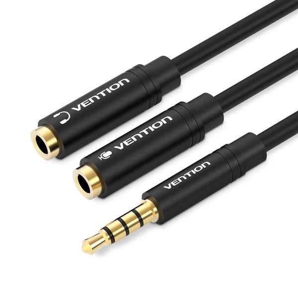 Кабель Vention Audio 3,5 мм м 4pin-2x3,5 мм F 0,3 м Metal Type 4 pin з підтримкою мікрофона стерео Black (BBVBY)