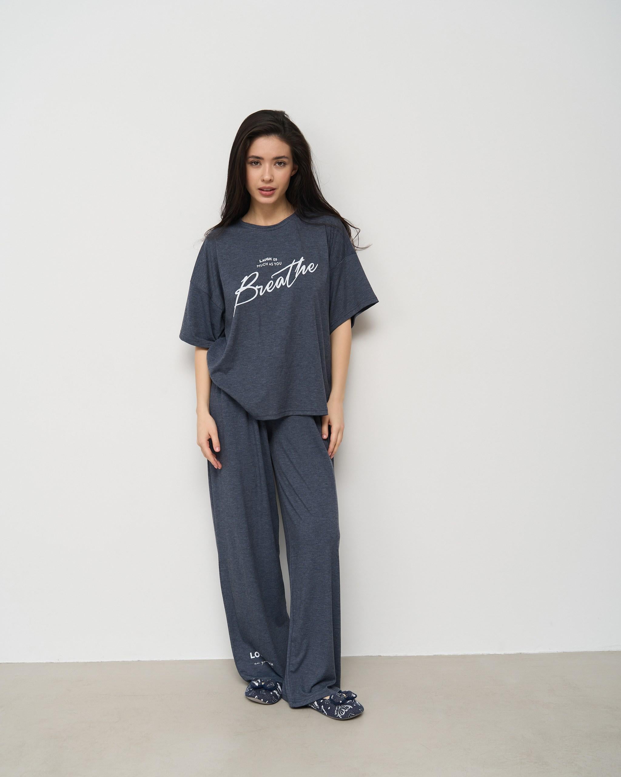 Пижама брюки широкие и футболка Breathe S Темно-синий (99073) Пижама брюки широкие и футболка Breathe S Темно-синий (99073)