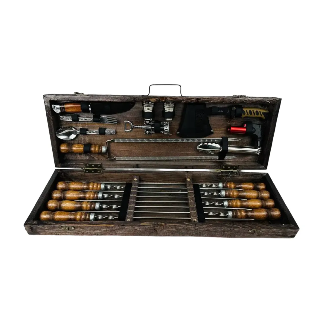 Набор шампуров в кейсе Гриль-2 средний деревянный (2-10-KS-7602)