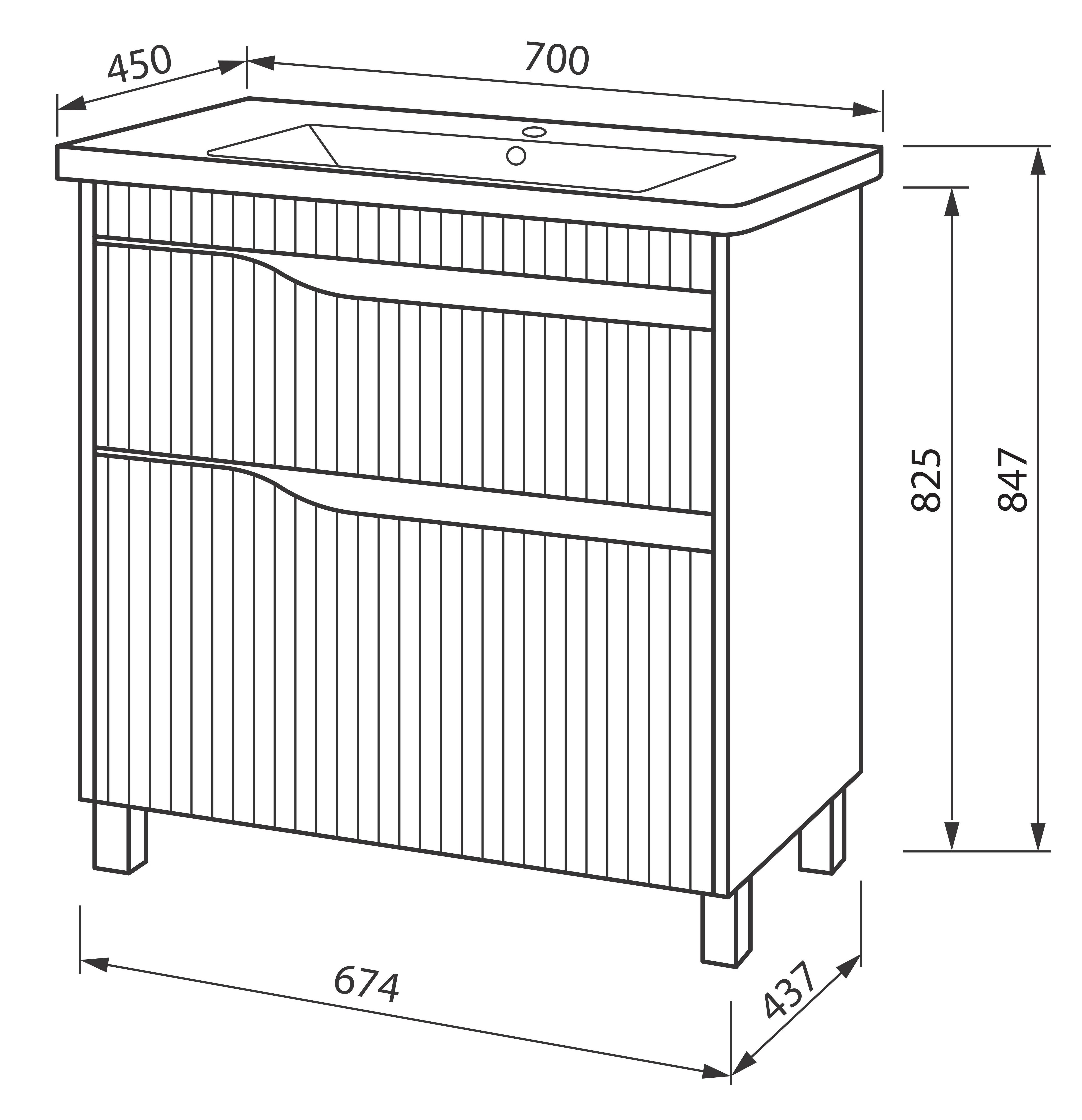 Тумба ЮВВИС Florence ТНБ-2 Д с умывальником Vesta 70 см Белый матовый (UVV081) - фото 3