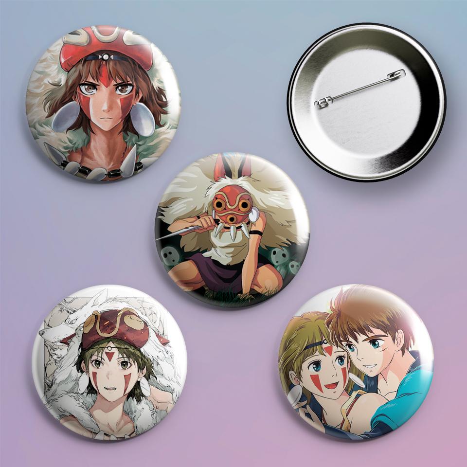 Значки на рюкзак с принтом аниме Princess Mononoke 4 шт.