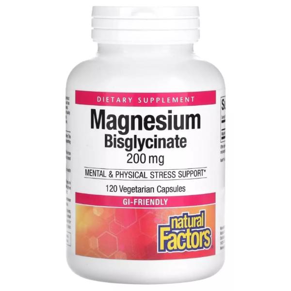 Микроэлемент Магний Natural Factors Magnesium Bisglycinate 200 мг 120 veg. caps. (000022094)