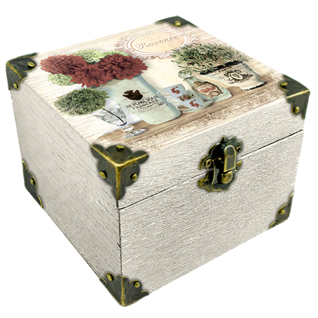 Шкатулка деревянная-эко Прованс Букет георгин 10х10 см Белый (пршк01бф10х10)