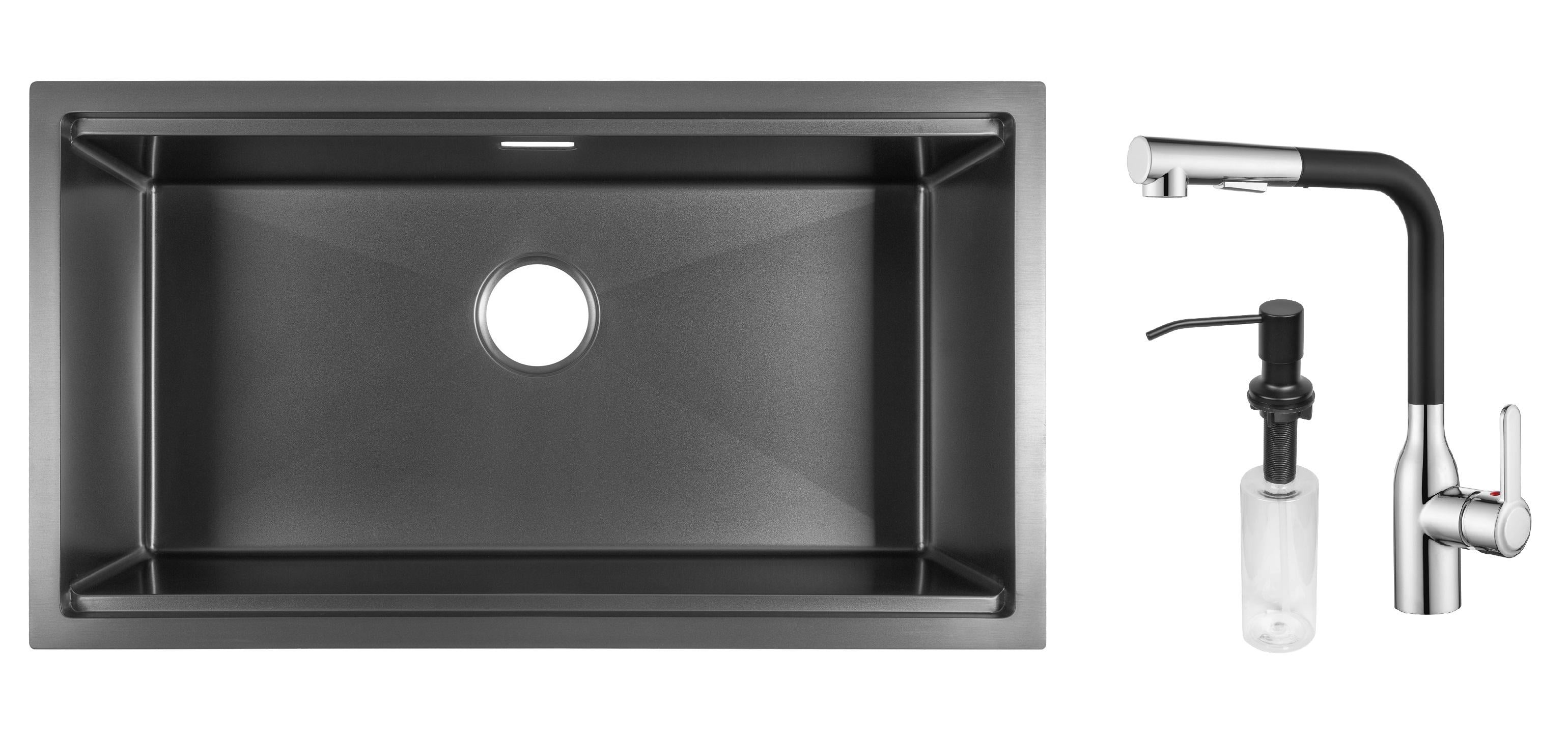 Комплект из кухонной мойки Gunter&Hauer Federbach 8022 Black кухонного смесителя Gunter&Hauer DUNKEL Cr-Bl