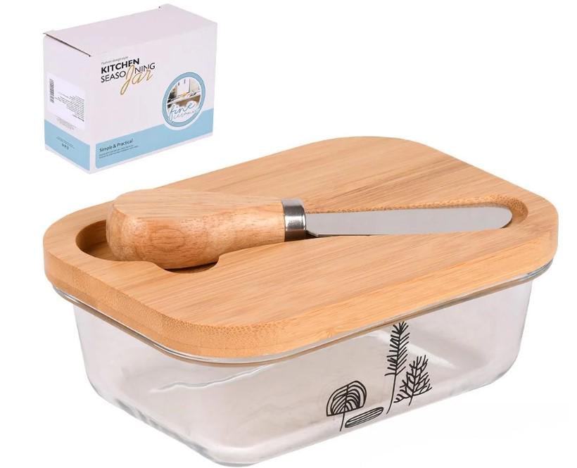 Масленка из стекла с ножом и бамбуковой крышкой 10,5х14,5х6 см (R34371) Масленка из стекла с ножом и бамбуковой крышкой 10,5х14,5х6 см (R34371)