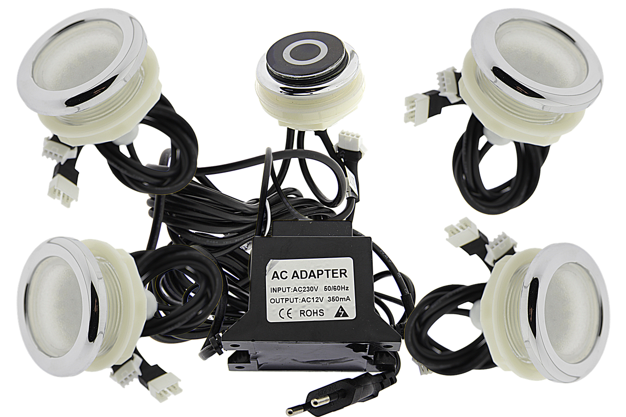 Комплект для підсвічування води водонепроникні з блоком живлення та кнопкою із 4 ламп