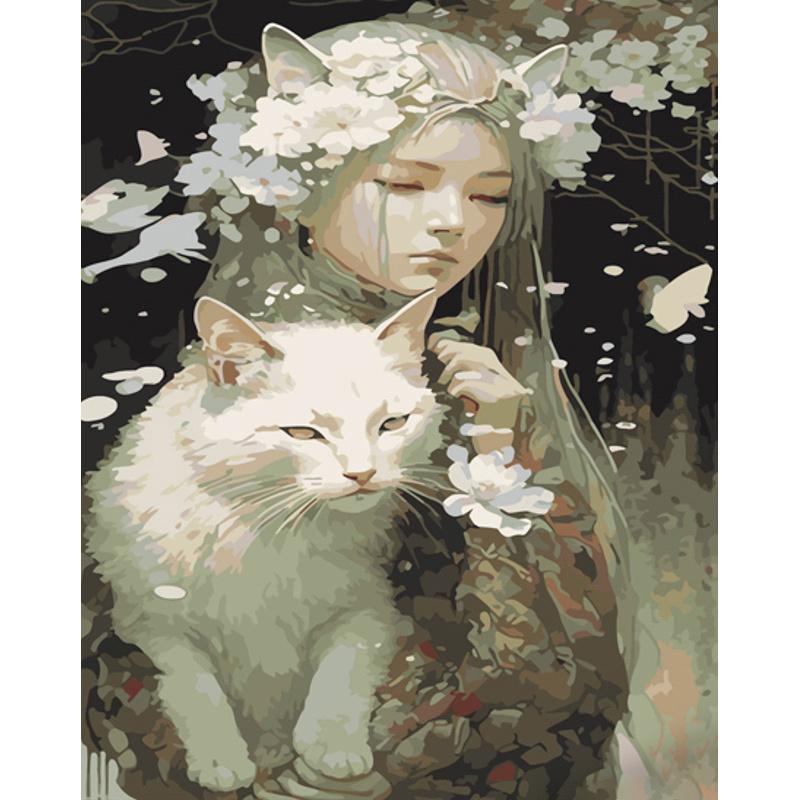 Картина по номерам Strateg Премиум Девушка с ушками с лаком и уровнем 40x50 см (GS1543)