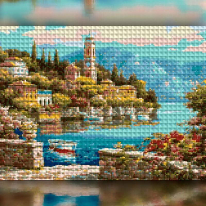 Алмазна мозаїка на підрамнику The Wortex Diamonds Річка під містом 50x60 см (TWD30009XL+P)