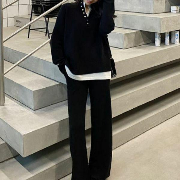 Костюм женский трикотажный оверсайз свитер и штаны р. 48 Черный (MH00011-2) - фото 3 Костюм женский трикотажный оверсайз свитер и штаны р. 48 Черный (MH00011-2) - фото 3