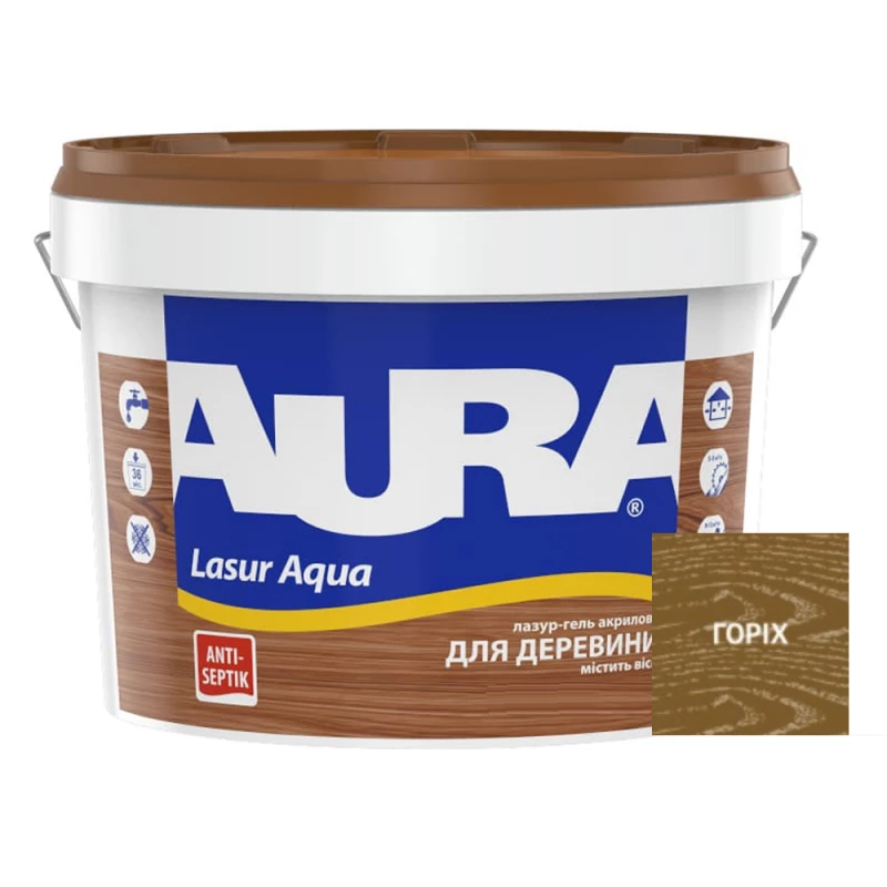 Лазурь-лак акриловый Aura Lasur Aqua для древесины 9 л Орех (2571707698)