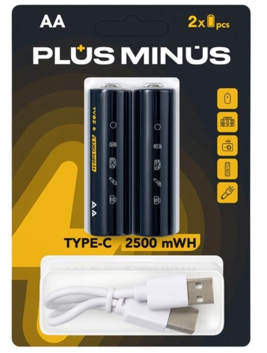 Батарейки PLUS MINUS AA Type-C 1,5V 2500 mAh 2pcs