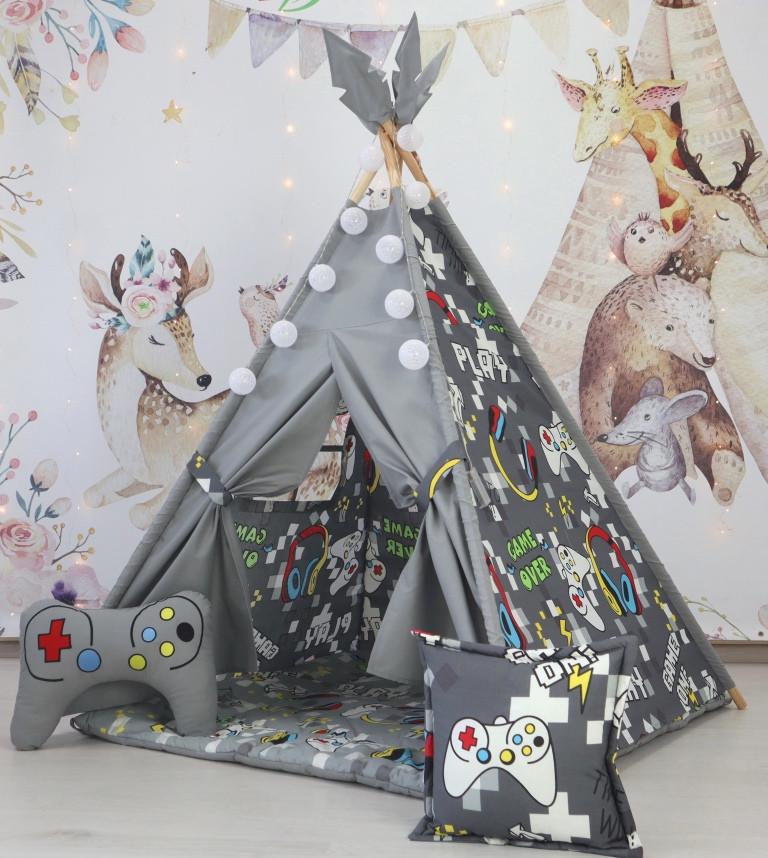 Вігвам для дітей Playstation графіт з матрацом і подушками - фото 3 Вігвам для дітей Playstation графіт з матрацом і подушками - фото 3
