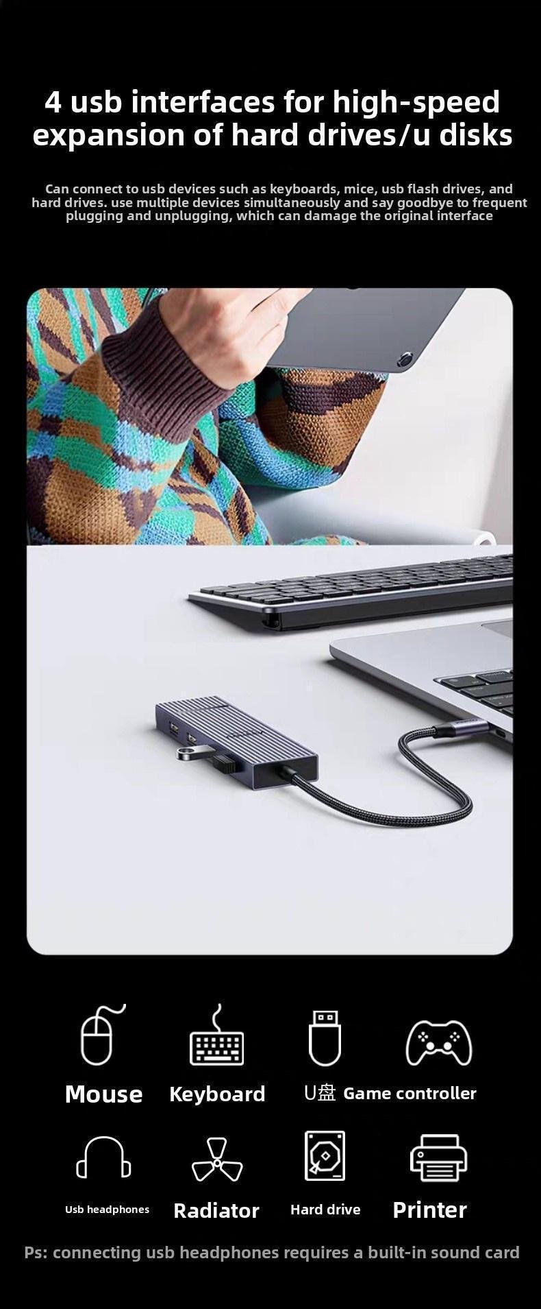 Хаб USB-C Ugreen 30 см 8K 30Hz HDMI Темно-сірий (55610) - фото 2