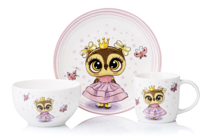 Набор детской посуды Ardesto Princess owl из фарфора 3 пр. (AR3453OS)