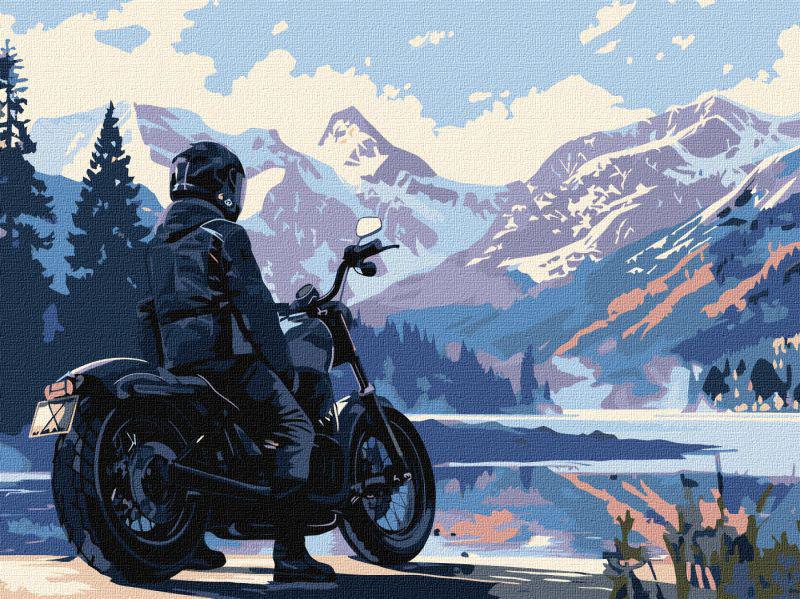 Картина по номерам Ideyka Мотоциклист в горах 30x40 см (Id-KHO8449)