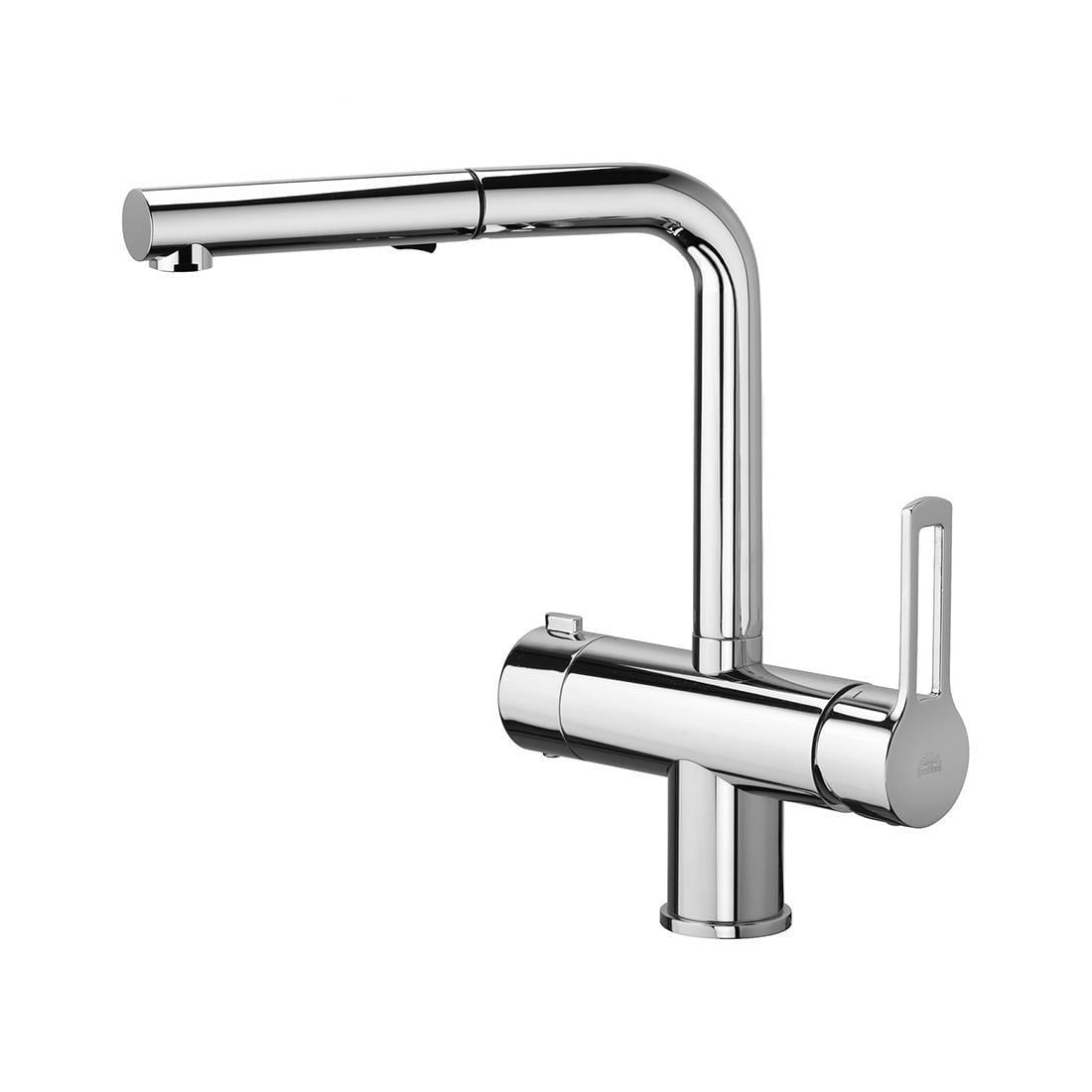 Смеситель кухонный Paffoni Ringo с выдвижной лейкой и изливом для фильтрованной воды Хром (RIN295CR-MET)
