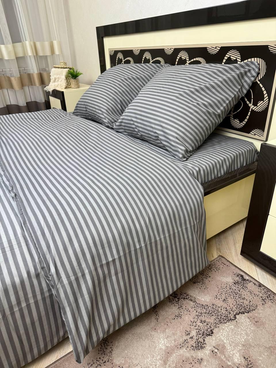 Комплект постільної білизни євро Смужка бавовняний 200х220 см Сірий (28838365) - фото 2