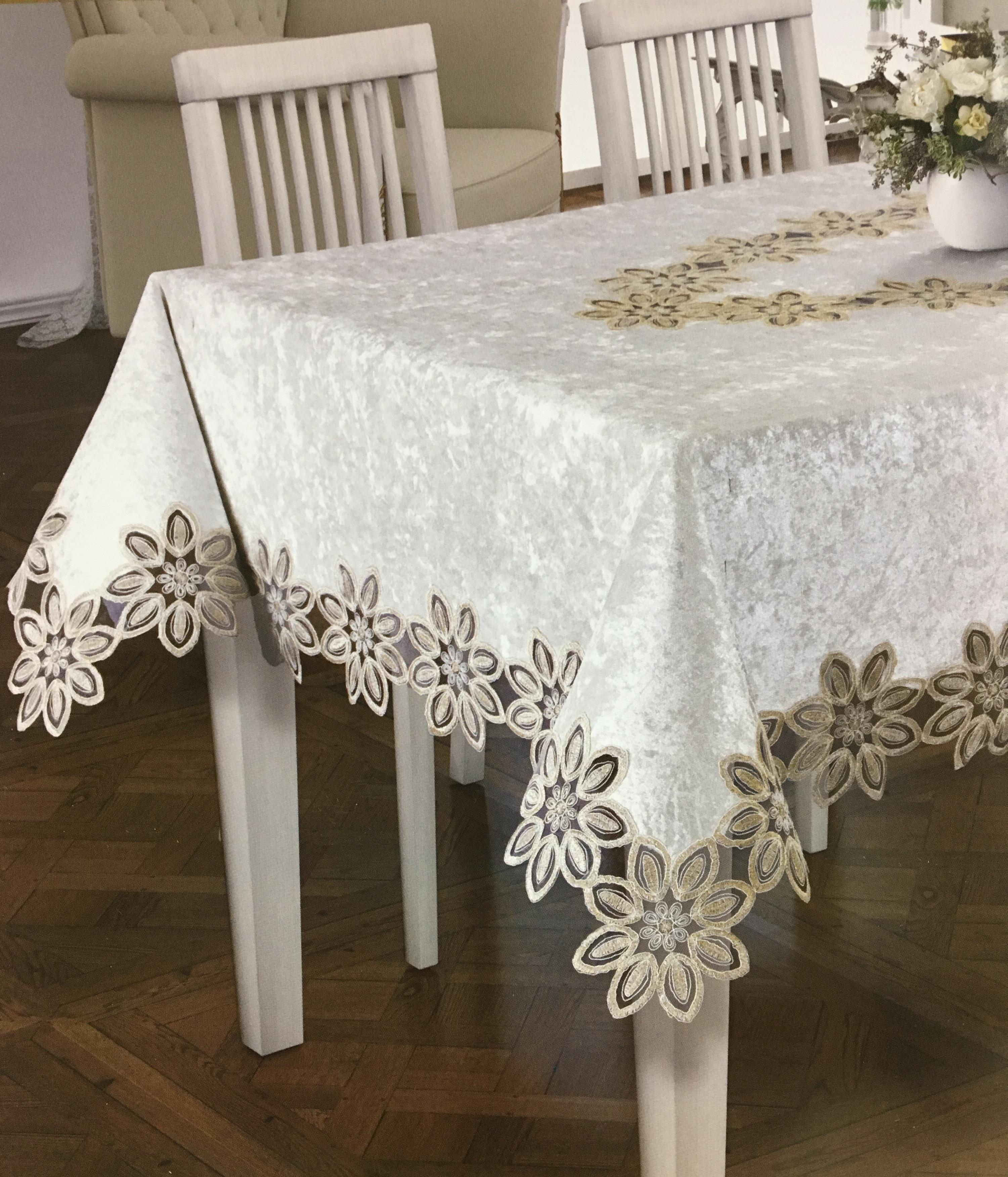 Скатерть велюровая Acme Tekstil 110x160 Daisy Krem (CN7812)