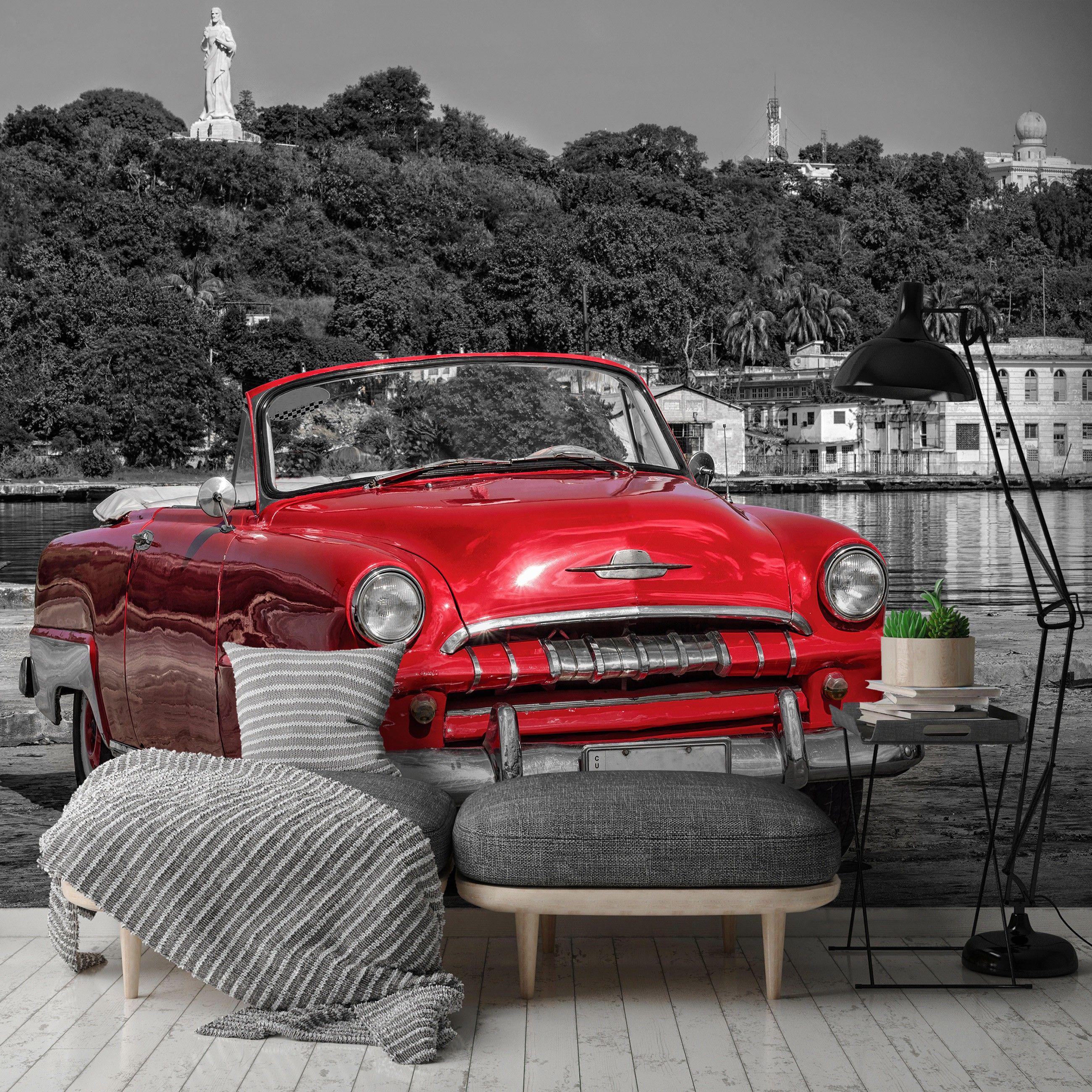 Фотошпалери флізелінові 3d старий червоний автомобіль з клеєм 254x184 см (11859V4)