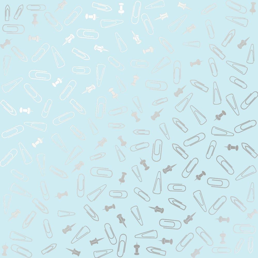 Лист бумаги односторонний Silver Drawing pins and paperclips с серебряным тиснением 30,5х30,5 см Blue