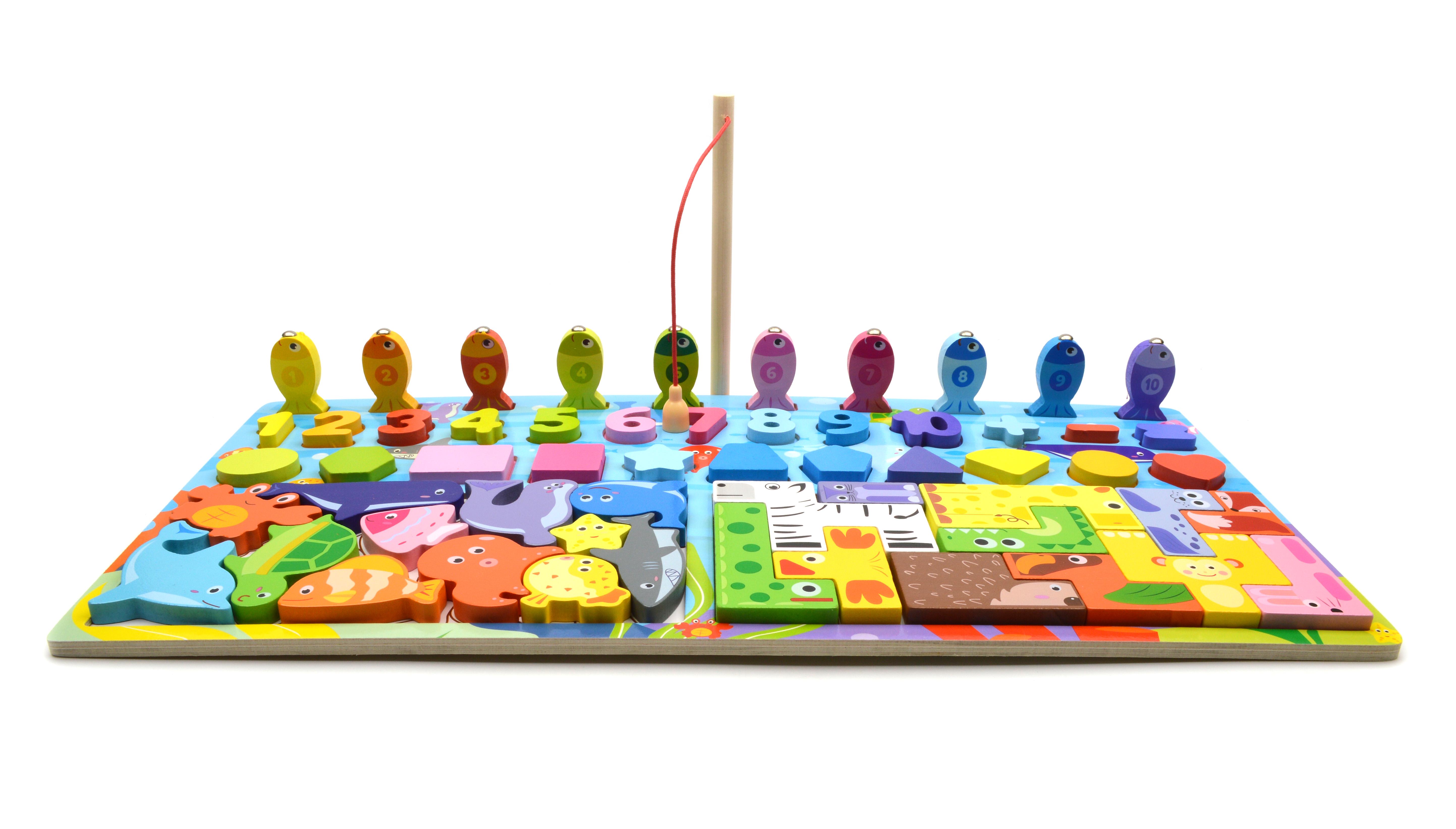 Дошка логічна дерев'яна сортер/риболовля/пазл/зоопарк/цифри/фігурки (73325) - фото 3 Дошка логічна дерев'яна сортер/риболовля/пазл/зоопарк/цифри/фігурки (73325) - фото 3