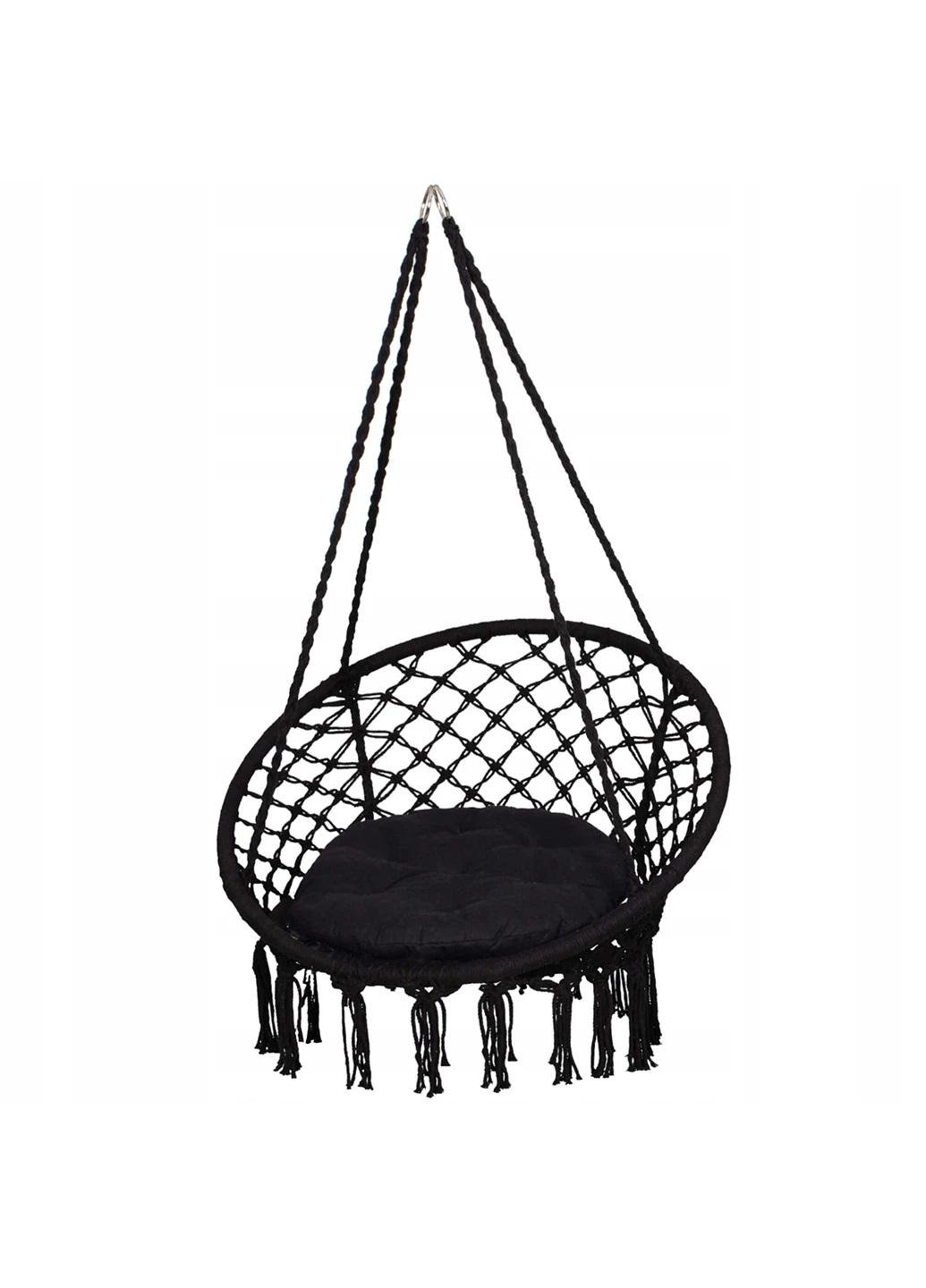 Кресло-гамак подвесное бразильское Bonro B-092-2 120 кг и подушка Черный - фото 3
