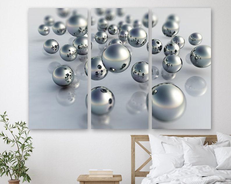 Модульная картина на холсте из трех частей KIL Art Металлические шары 78x48 см (M3_M_185)