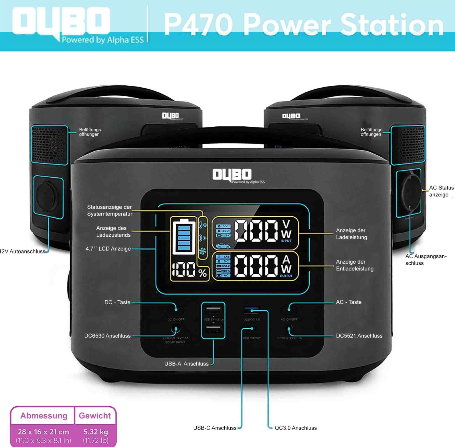 Зарядна станція Oubo P470 Portable Power Station 500W 470Wh (18239022) - фото 4