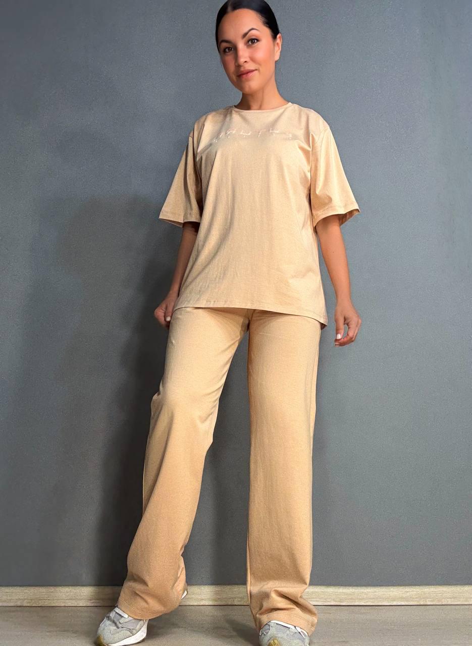 Костюм женский CAPPITONE 101183 футболка и брюки палаццо M Капучино (2140)