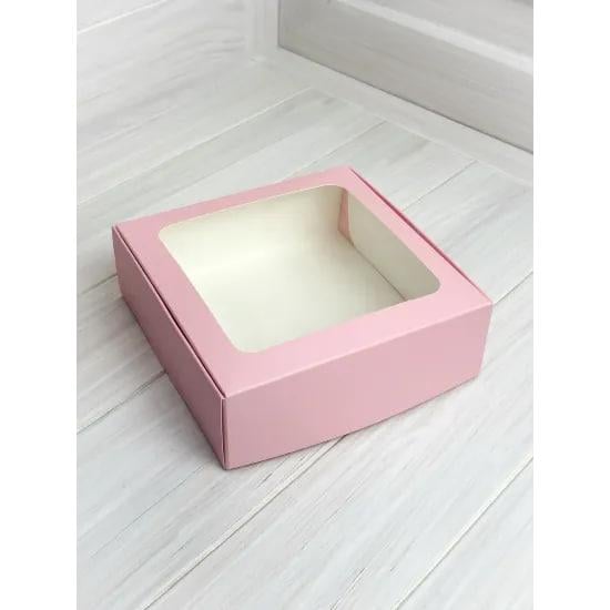 Коробка для пирожных с окном 15x15x5 см Розовый (13446)