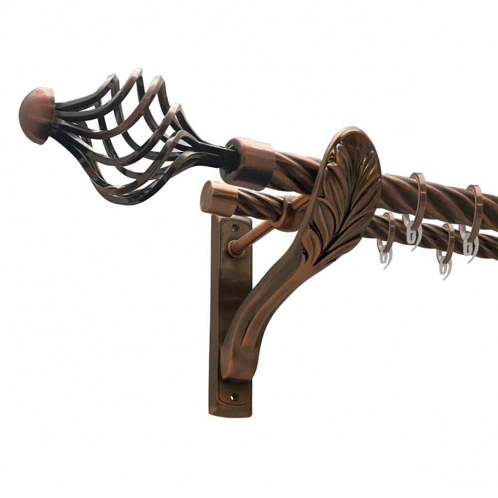 Карниз металлический Orvit Арезо двухрядный ретро скрученная труба/кольцо фасонное металлическое Медь 25/19 мм 200 см (00-00011616)