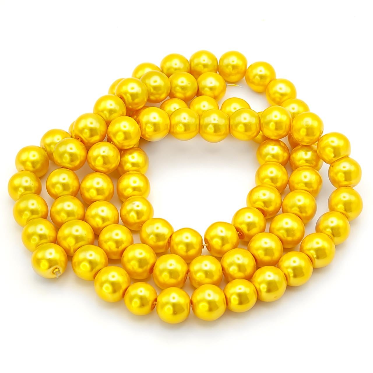 Бусины стеклянные на нитке под жемчуг 14 мм 80 см 59 шт. Желтый (БЖ0014ш67)