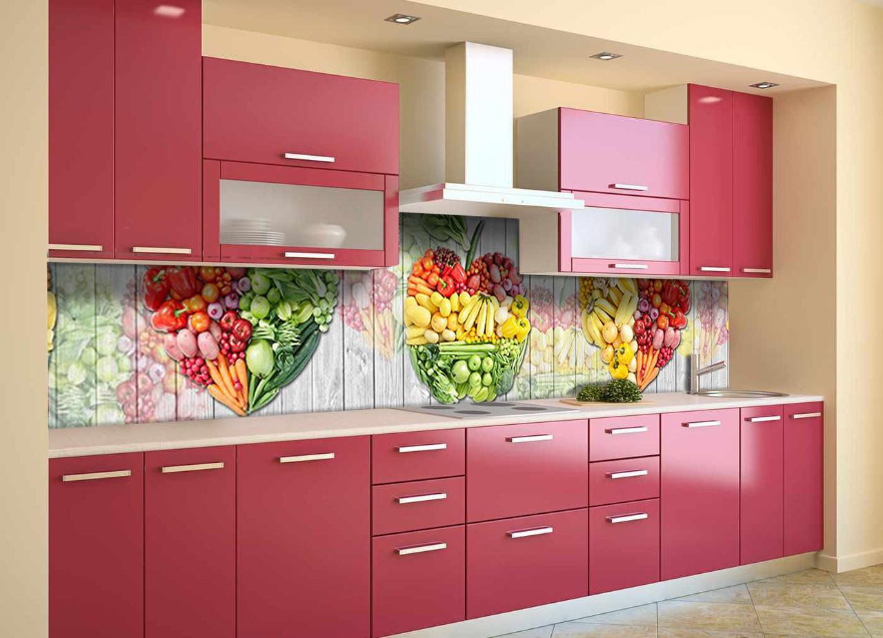 Кухонный фартук Ассорти фруктов из самоклеющейся виниловой пленки 60х300 см Желтый