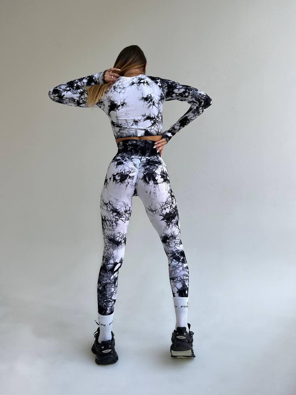 Леггинсы с мраморным принтом M Черно-белый (XL01M) - фото 4