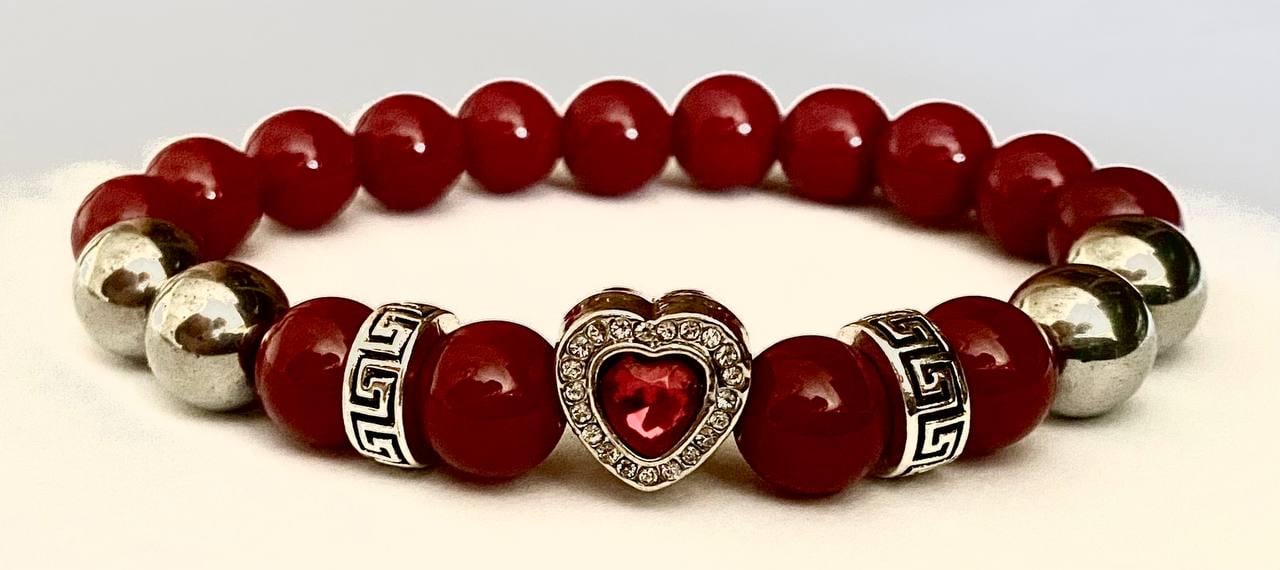 Браслет LITAURS натуральный камень гранат/гематит с металлическими вставками L 18-21 см (250406-1)