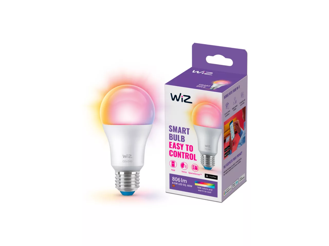 Умная лампа WiZ A60 E27 LED Color 806 лм 60W WiFi/Matter over WiFi/Alexa/Google Home/IFTTT/Samsung Smartthings Умная лампа WiZ A60 E27 LED Color 806 лм 60W WiFi/Matter over WiFi/Alexa/Google Home/IFTTT/Samsung Smartthings