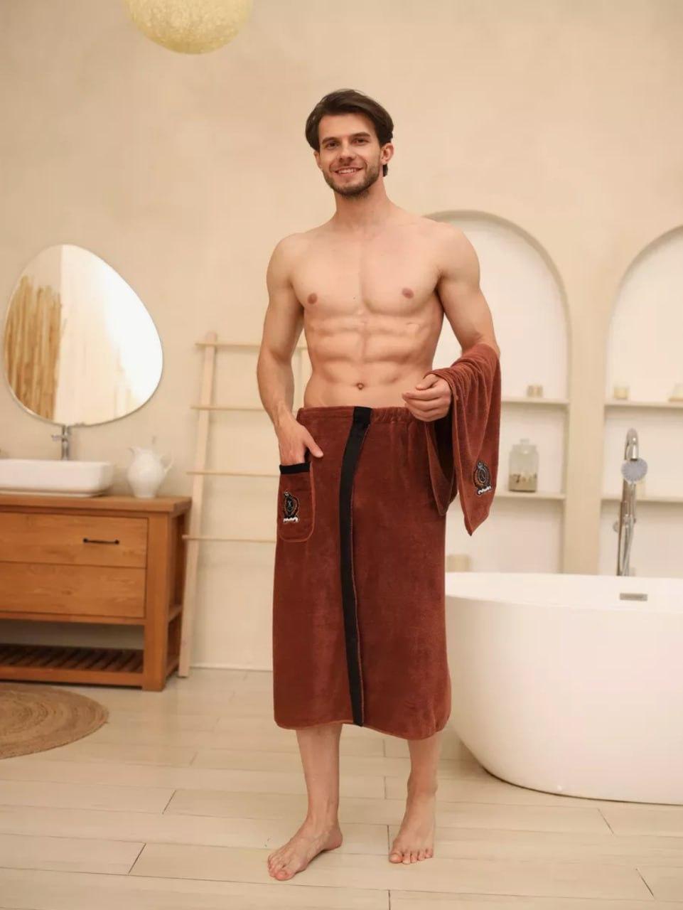 Набор для сауны юбка полотенце микрофибра 85х150 см Коричневое (Д-novo-m-sauna-0017) - фото 5