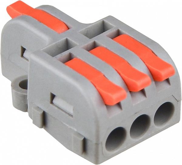 Клемма проходная Tactix 0,08-4 мм2 32А 1-3 наборная 29,7х18х13 мм рычаг крепеж 3,1 мм Оранжевый (DF-13)