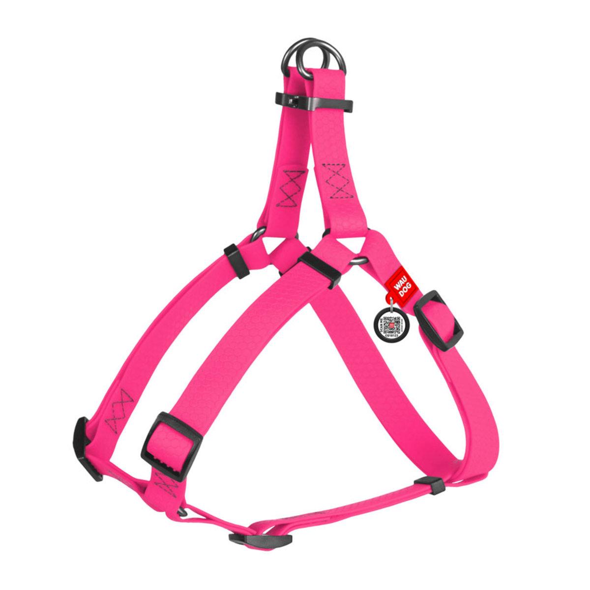 Шлея для собак Waudog Waterproof водостойкая металлическая пряжка-фастекс 20 мм 50-80 см Розовый