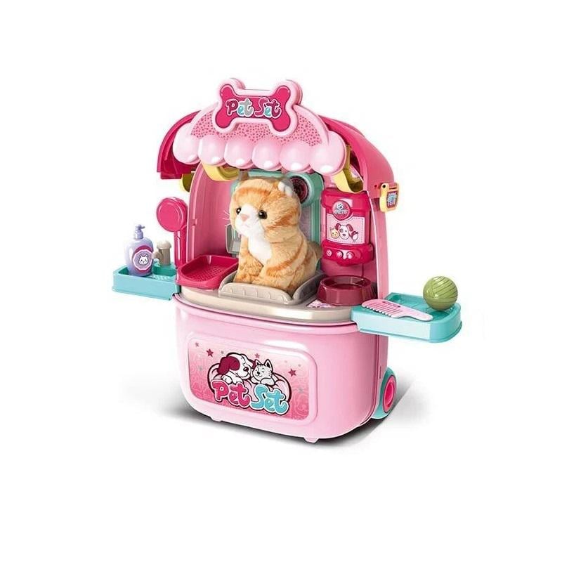 Чемодан детский с любимцем Груминг салон/мягкая игрушка/аксессуары Pink (145132)