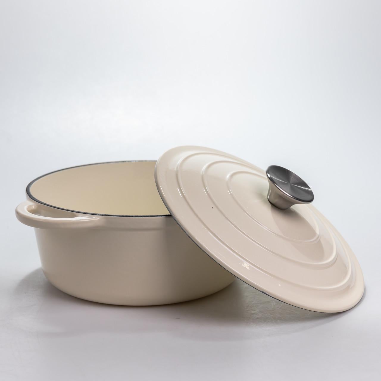 Каструля чавунна емальована з кришкою для тушкування/запікання/томління 2,5 л Білий (HP-1-14-WHITE)