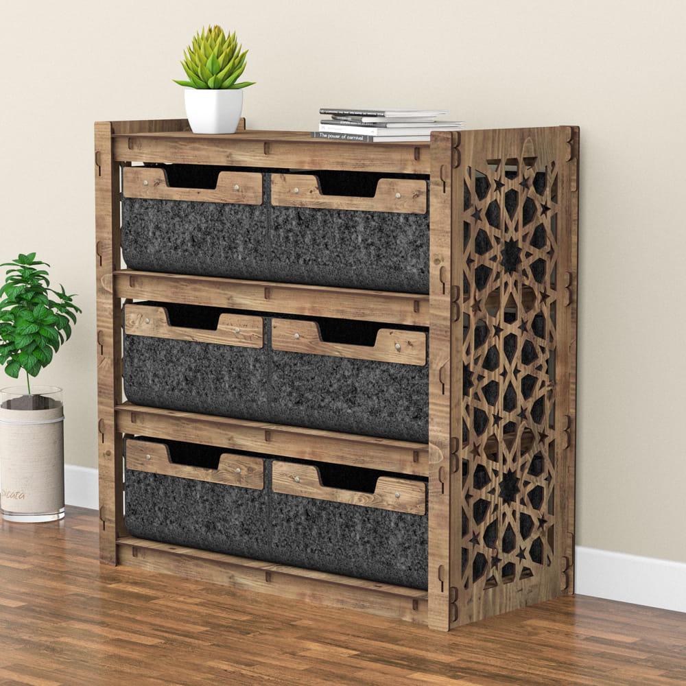 Комод для хранения из дерева Hexagonica Arabic на 6 ящиков черные корзины 750х750х345 мм (111361) - фото 5 Комод для хранения из дерева Hexagonica Arabic на 6 ящиков черные корзины 750х750х345 мм (111361) - фото 5